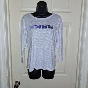 Talbott striped 3/4 sleeve butterfly print shirt size XS